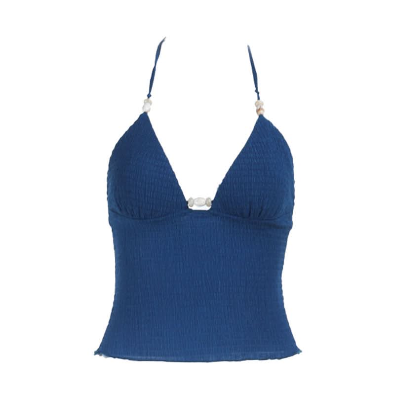 Self tie halter v neck ruched backless top