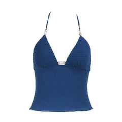 Self tie halter v neck ruched backless top