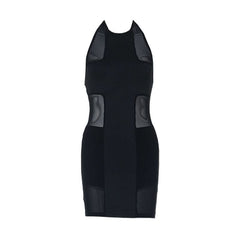 Halter mesh backless black mini dress