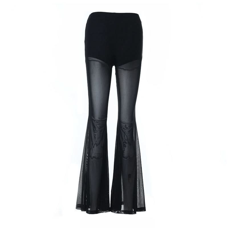 Mesh medium rise black wide leg pant