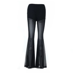Mesh medium rise black wide leg pant