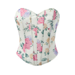 Sweetheart neck flower print corset tube top