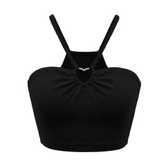 Ribbed hollow out ruched solid cami cut out top