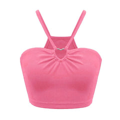 Ribbed hollow out ruched solid cami cut out top