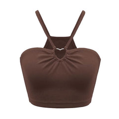 Ribbed hollow out ruched solid cami cut out top