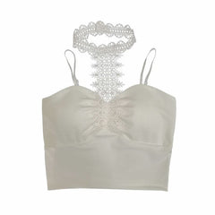 Halter lace hem solid padded cami top
