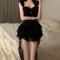 Ruffle irregular v neck ruched solid mini dress