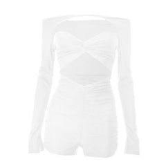Long sleeve hollow out ruched off shoulder romper