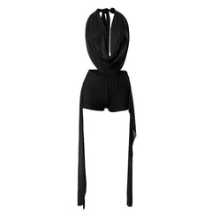 Cowl neck halter self tie low rise pant set