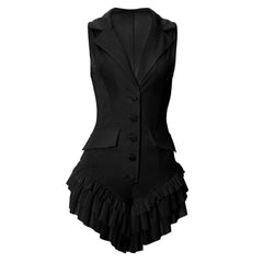 Turnover collar ruffle button solid romper