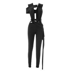 Irregular o ring hollow out ruched jumpsuit