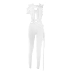 Irregular o ring hollow out ruched jumpsuit