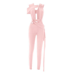 Irregular o ring hollow out ruched jumpsuit