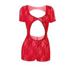 Short sleeve hollow out u neck lace romper