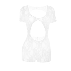 Short sleeve hollow out u neck lace romper
