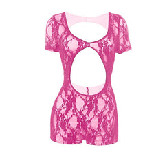 Short sleeve hollow out u neck lace romper