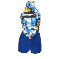 Halter self tie print medium rise pant set