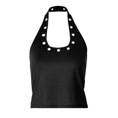 Halter hollow out backless solid u neck cut out top