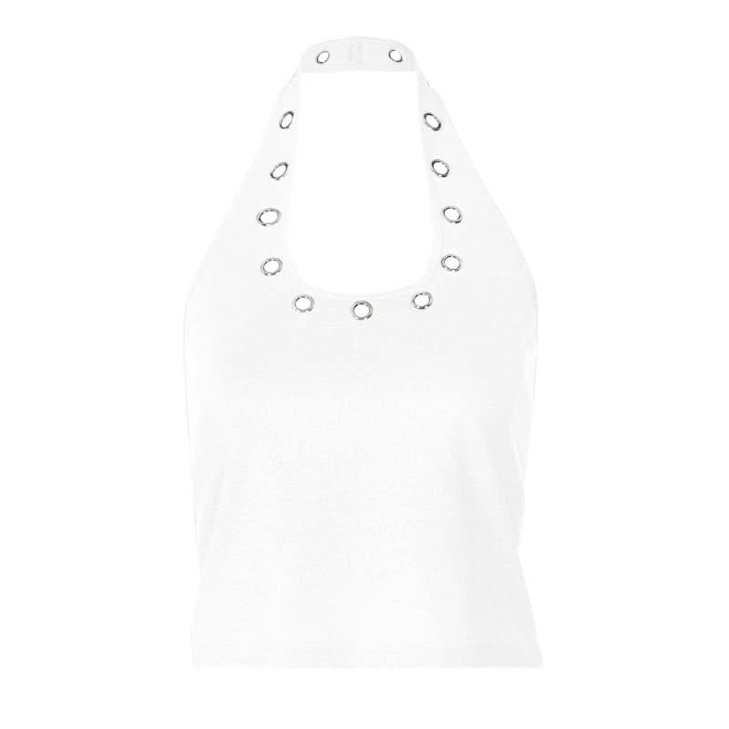 Halter hollow out backless solid u neck cut out top