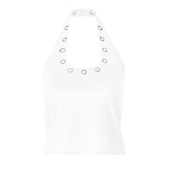 Halter hollow out backless solid u neck cut out top