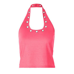 Halter hollow out backless solid u neck cut out top