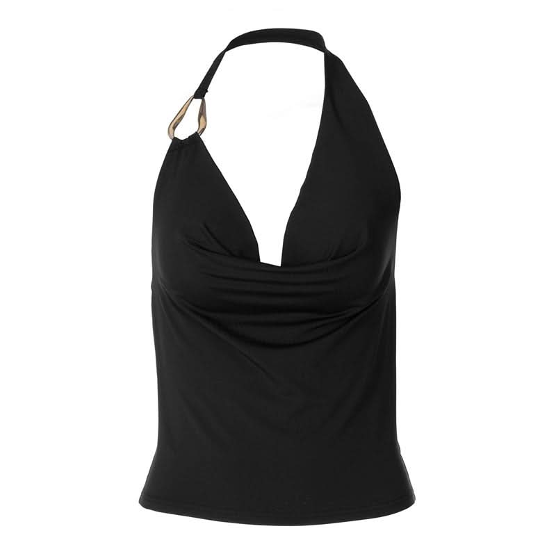 Cowl neck halter irregular backless top