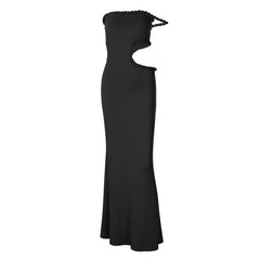 Hollow out off shoulder irregular solid cut out maxi dress