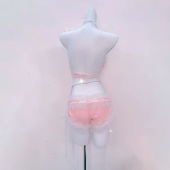 Halter bowknot beaded lace hem top