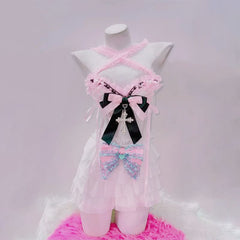 Halter bowknot cross applique ruffle top