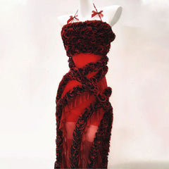 Halter self tie ruffle bowknot irregular maxi dress