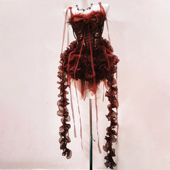 Ruffle bowknot flower applique beaded mini dress