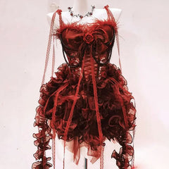 Ruffle bowknot flower applique beaded mini dress