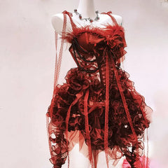 Ruffle bowknot flower applique beaded mini dress