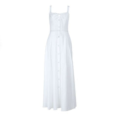 Hollow out button zip-up self tie cami cut out maxi dress
