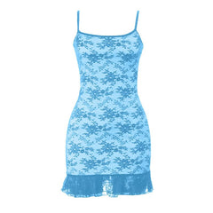 Lace square neck backless cami mini dress