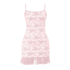 Lace square neck backless cami mini dress