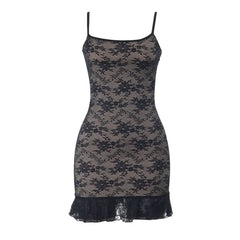 Lace square neck backless cami mini dress