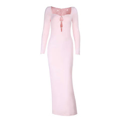 Long sleeve hollow out slit v neck cut out maxi dress