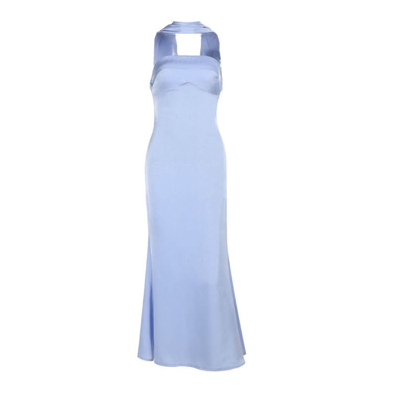 Satin zip-up solid tube maxi dress