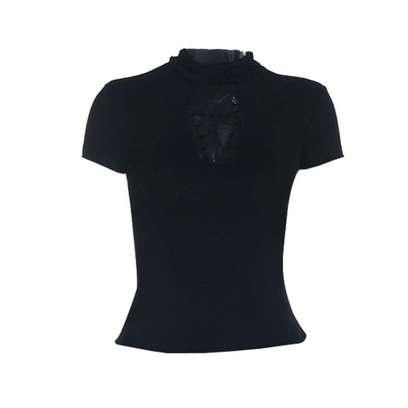 Short sleeve high neck ruffle solid top