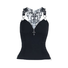 Ruched v neck o ring lace solid top
