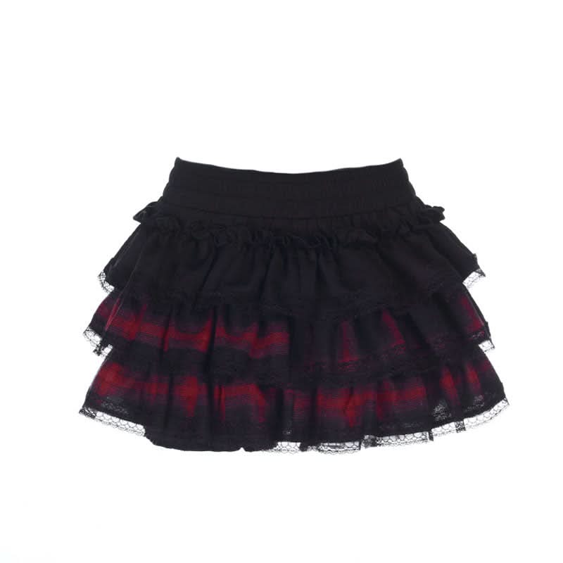 Ruffle A line lace hem contrast mini skirt