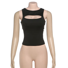 Crewneck hollow out metal chain solid cut out top