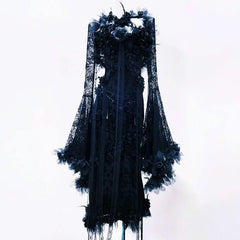 Lace long flared sleeve flower applique maxi dress