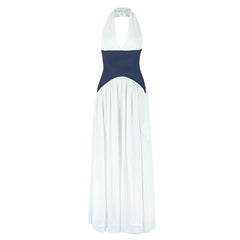 Halter v neck button mesh maxi dress