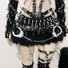 O ring PU leather rivet applique metal chain top