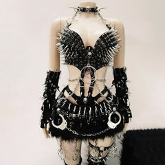 O ring PU leather rivet applique metal chain top