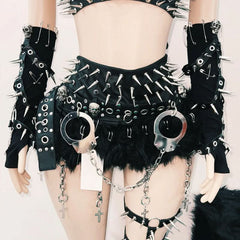 PU leather rivet applique hollow out o ring cut out top
