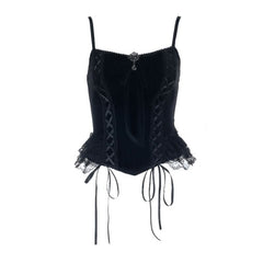 Lace hem u neck self tie backless cami top