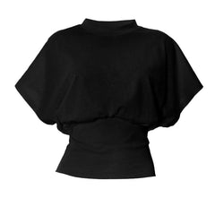 Crewneck short sleeve lace up ruched top